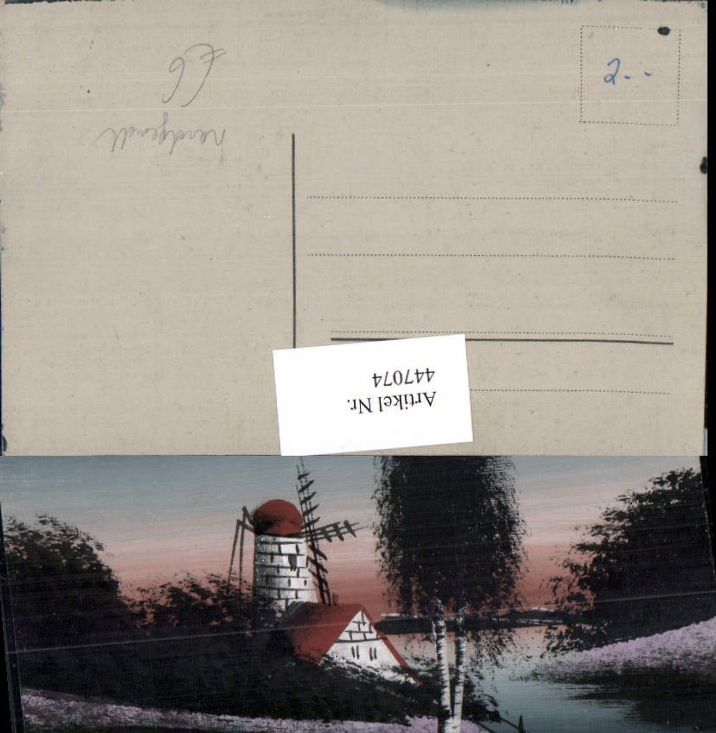 447074,Künstler AK Handgemalt Landschaft Windmühle Mühle