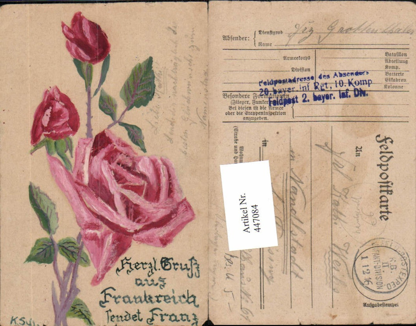 447084,Künstler AK Handgemalt Rosen Rosenblüten Blumen