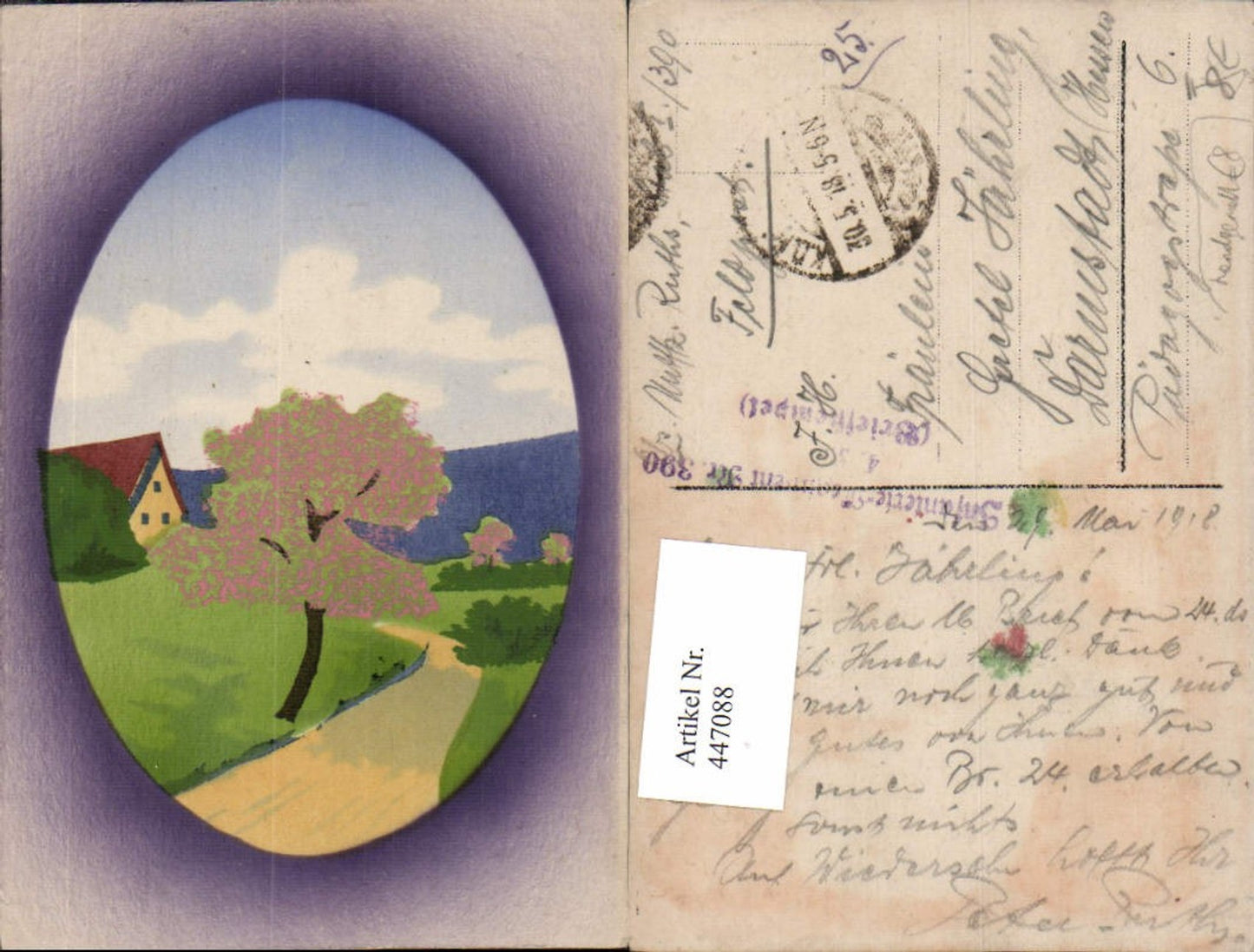 447088,Künstler AK Handgemalt Landschaft Straße Baum Passepartout