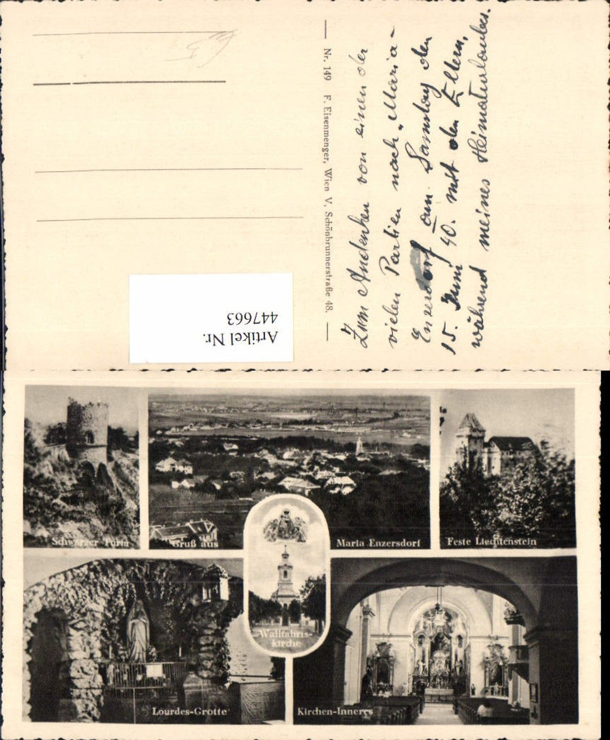 447663,Gruß aus Maria Enzersdorf Totale Kirche Burg Liechtenstein Mehrbildkarte