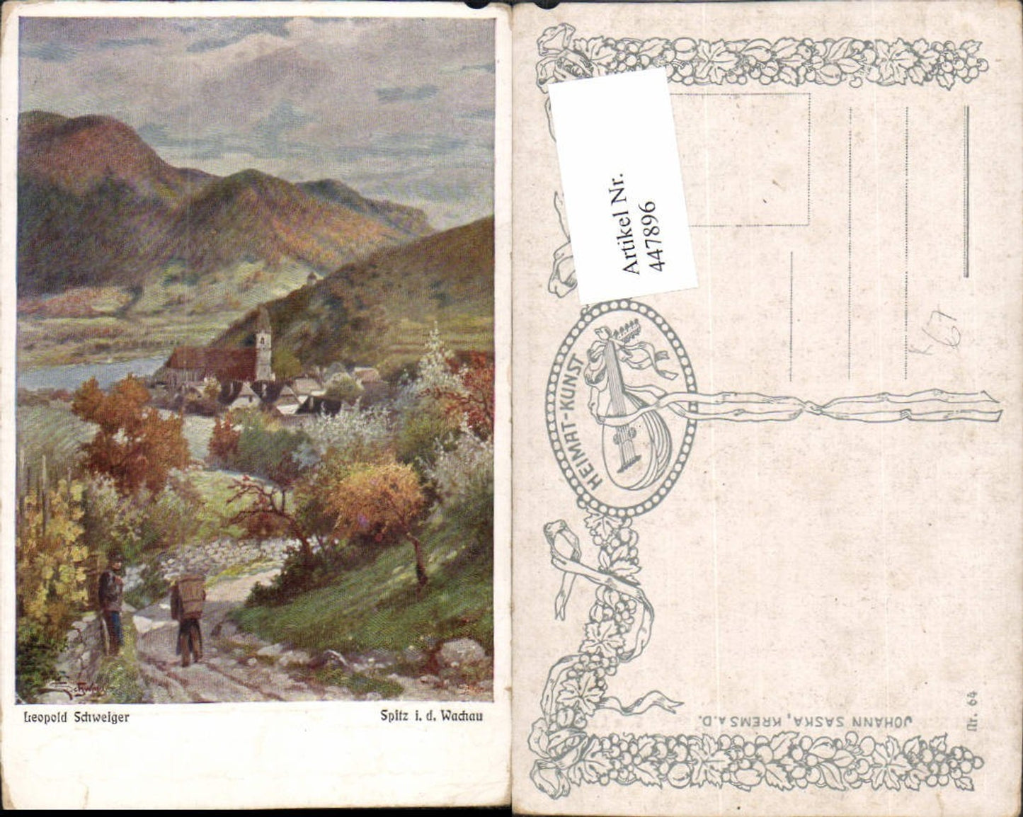 447896,Künstler AK Leopold Schweiger Spitz in d. Wachau Teilansicht