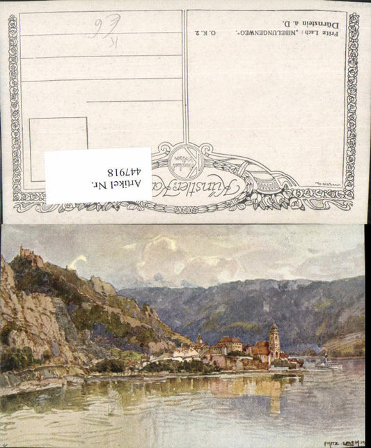 447918,Künstler AK Fritz Lach Dürnstein an d. Donau Totale m. Ruine pub Kilophot