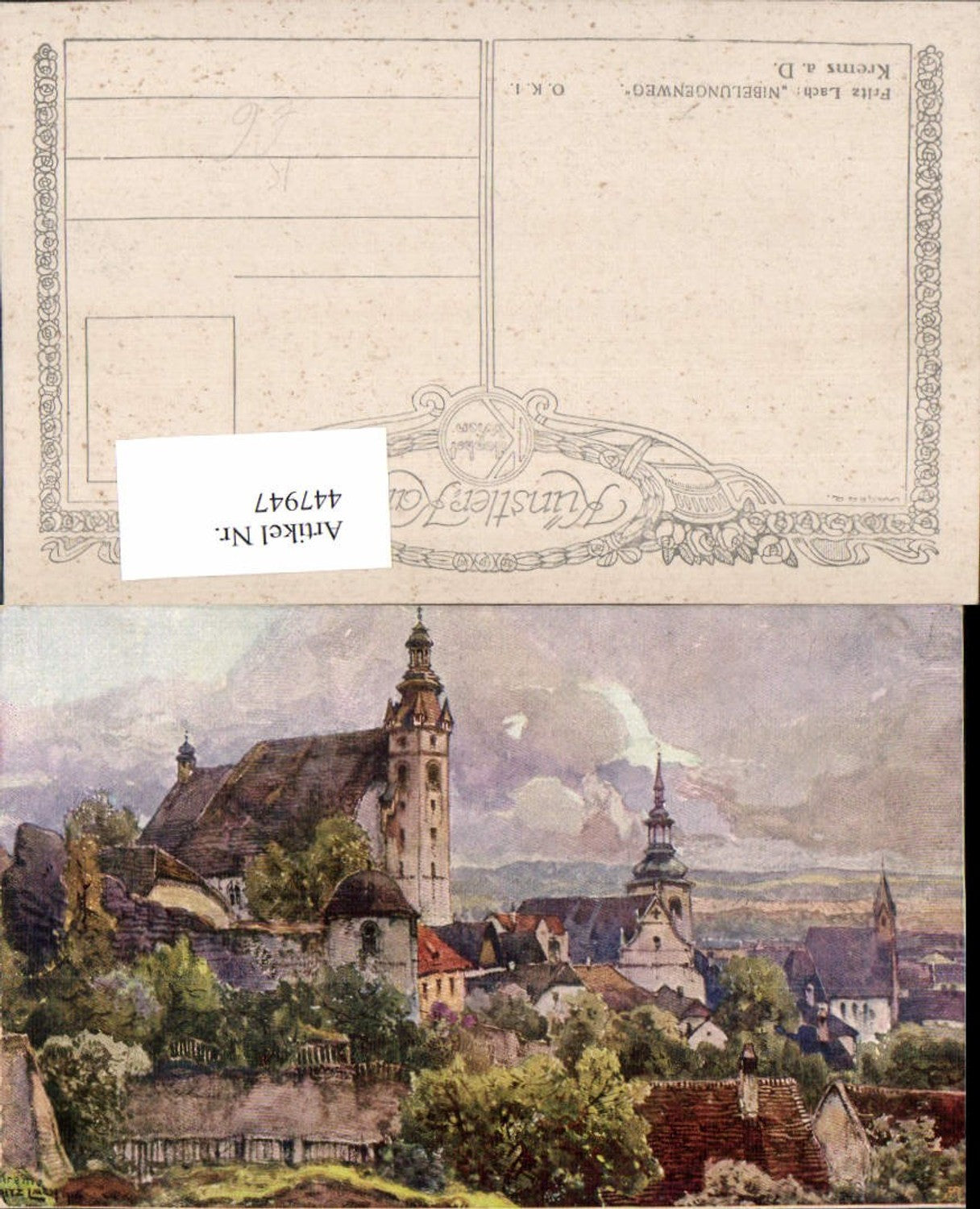 447947,Künstler AK Fritz Lach Krems an d. Donau Teilansicht Kirchen pub Kilophot