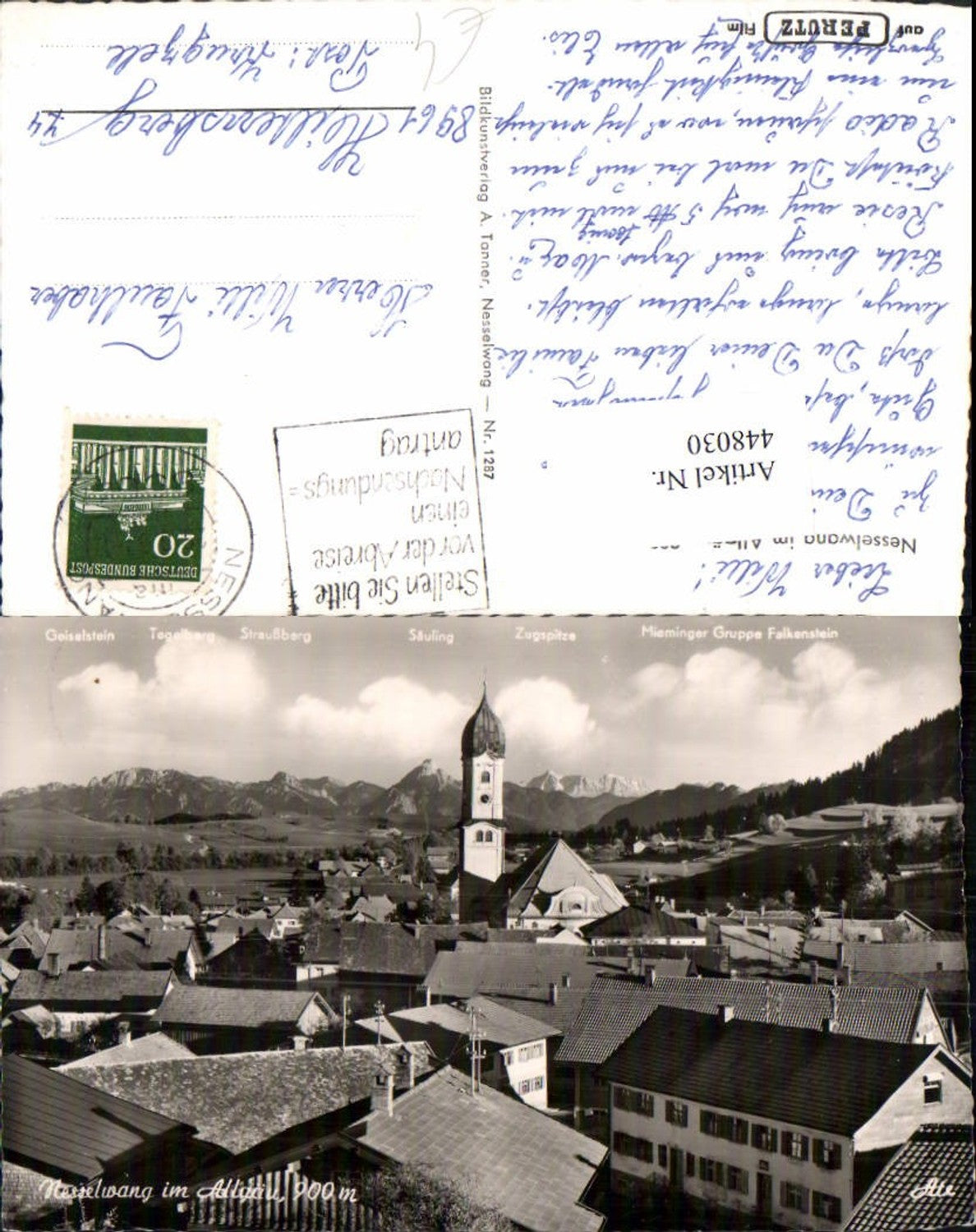 448030,Nesselwang im Allgäu Teilansicht Kirche Bergkulisse