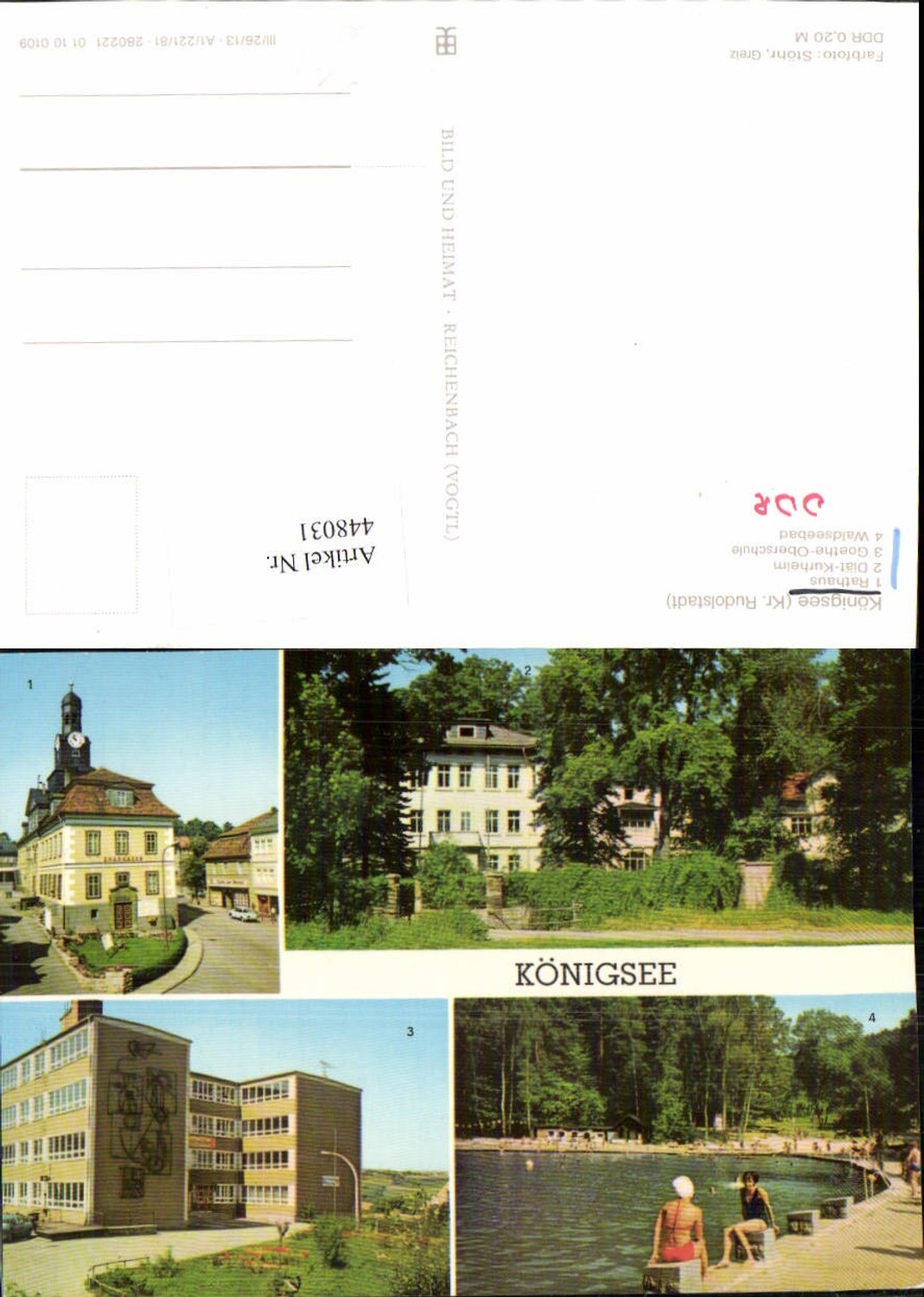 448031,Königsee Rathaus Diät-Kurheim Schule Waldbad Mehrbildkarte pub VEB