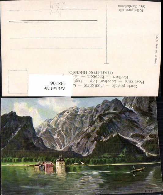 448106,Künstler AK Kolby Königssee See m. St. Bartholomä pub Theo Stroefer 590