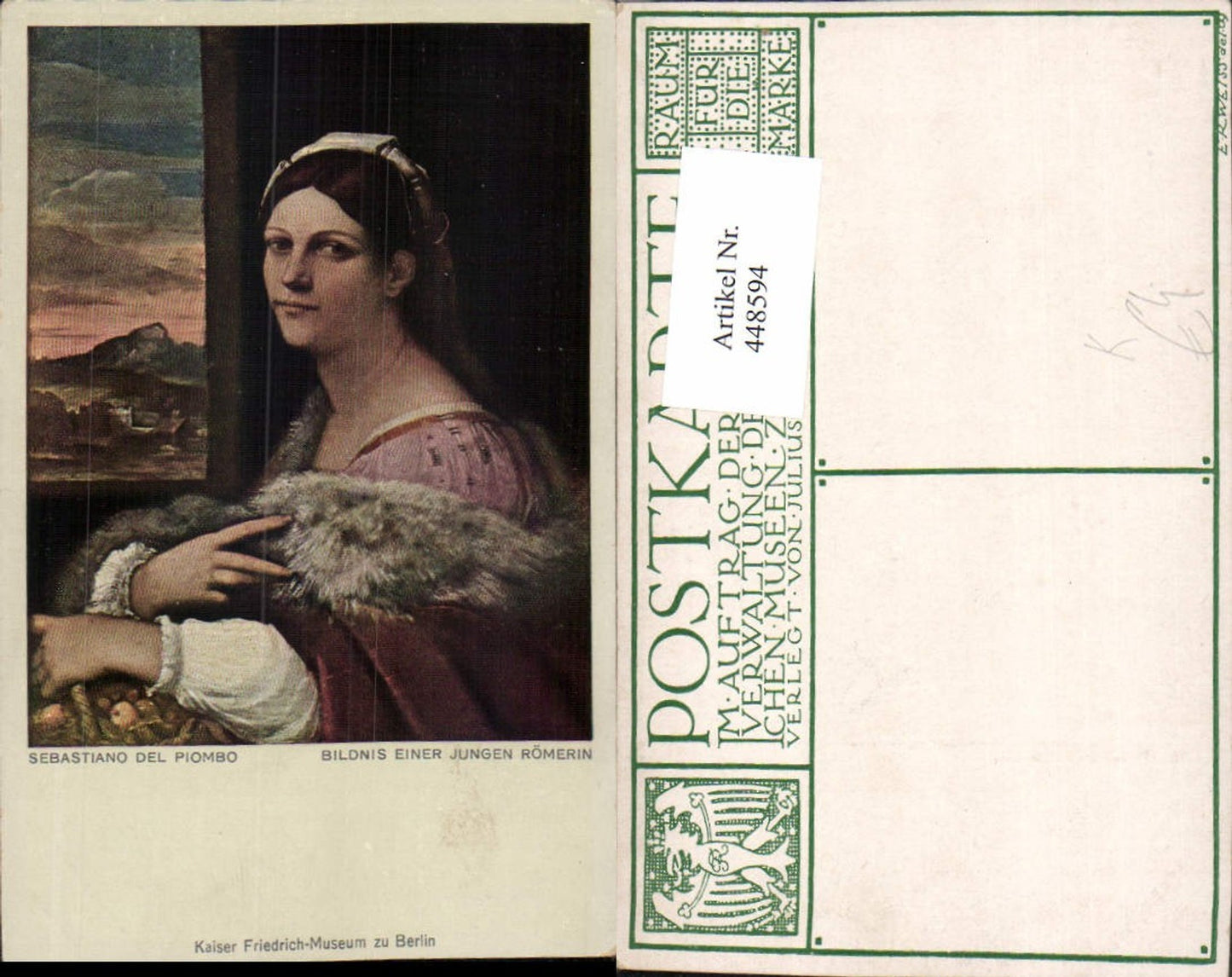 448594,Künstler AK Sebastiano del Piombo Bildnis einer jungen Römerin