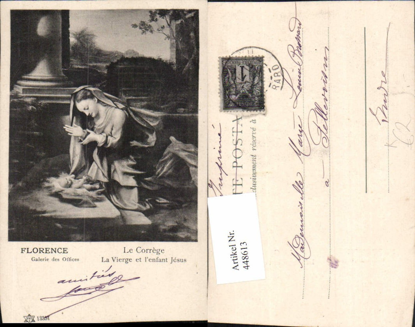 448613,Künstler AK Florence Le Correge La Vierge et l'enfant Jesus Maria