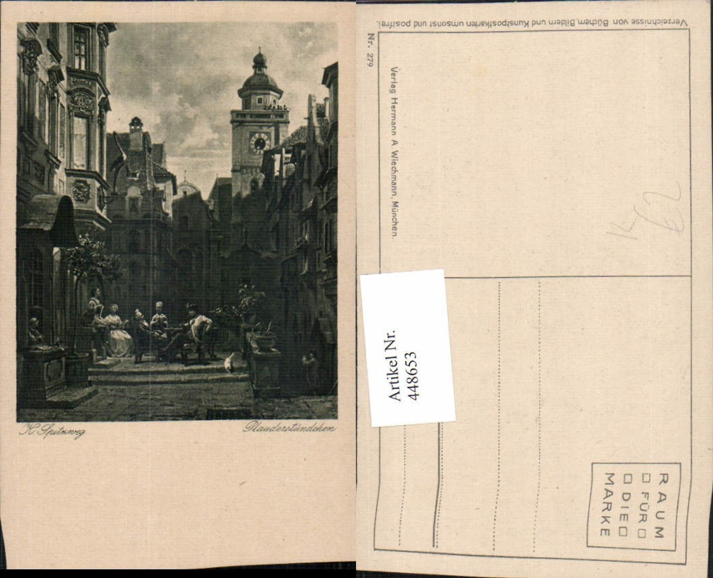 448653,Künstler AK K. Spitzweg Plauderstündchen Stadt Motiv