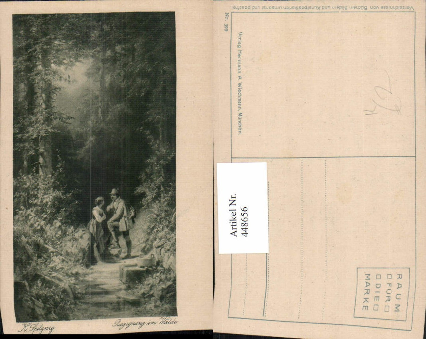 448656,Künstler AK K. Spitzweg Begegnung im Walde Wald