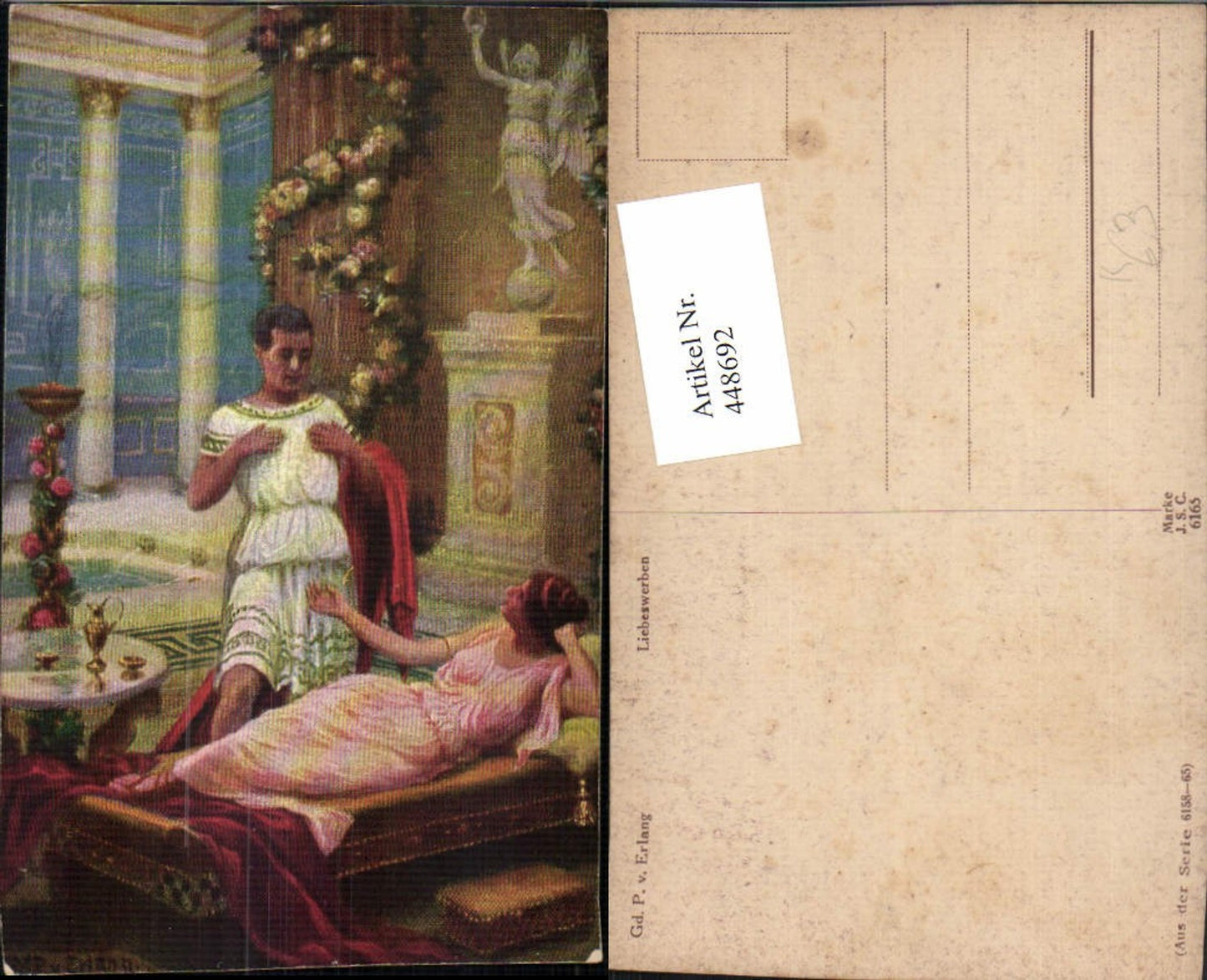 448692,Künstler AK Gd. P. v. Erlang Liebeswerben Paar Liebe Römer