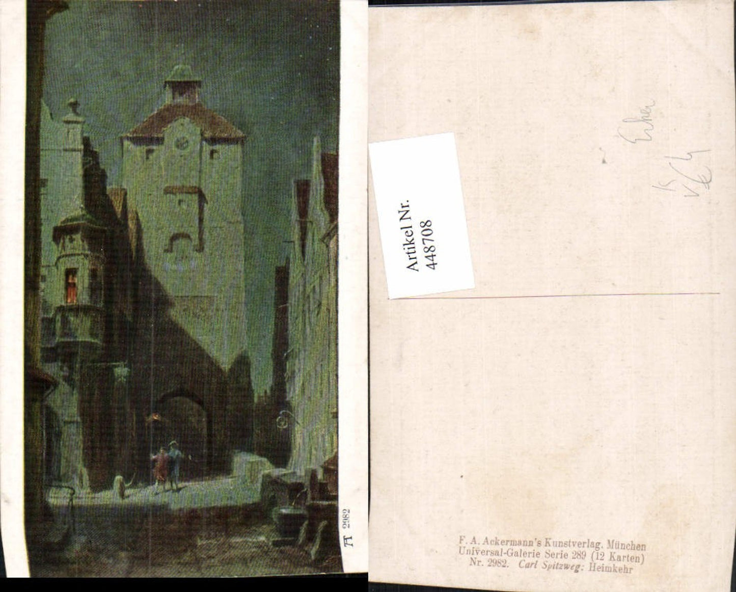 448708,Künstler AK Carl Spitzweg Heimkehr Stadt Tor Turm Erker pub A. Ackermann 2982