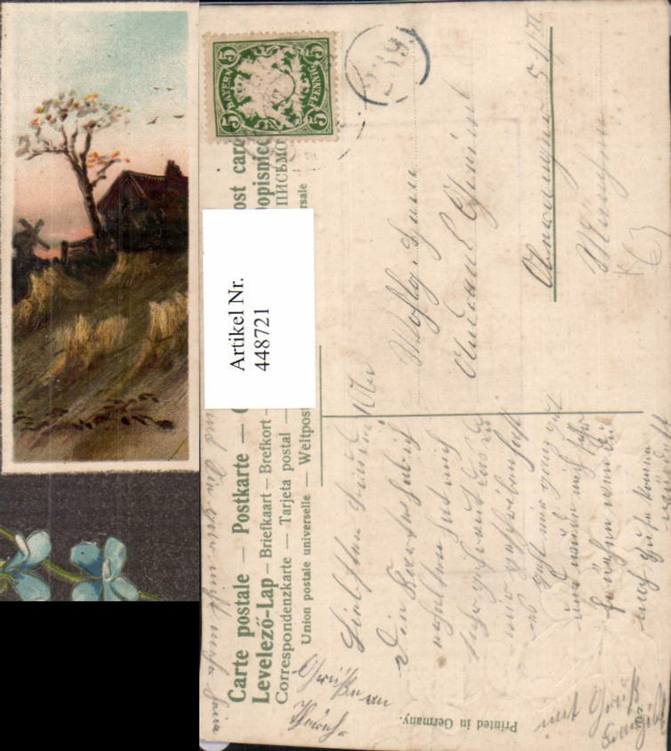 448721,Präge Künstler AK Landschaft Baum Haus Passepartout Blumen