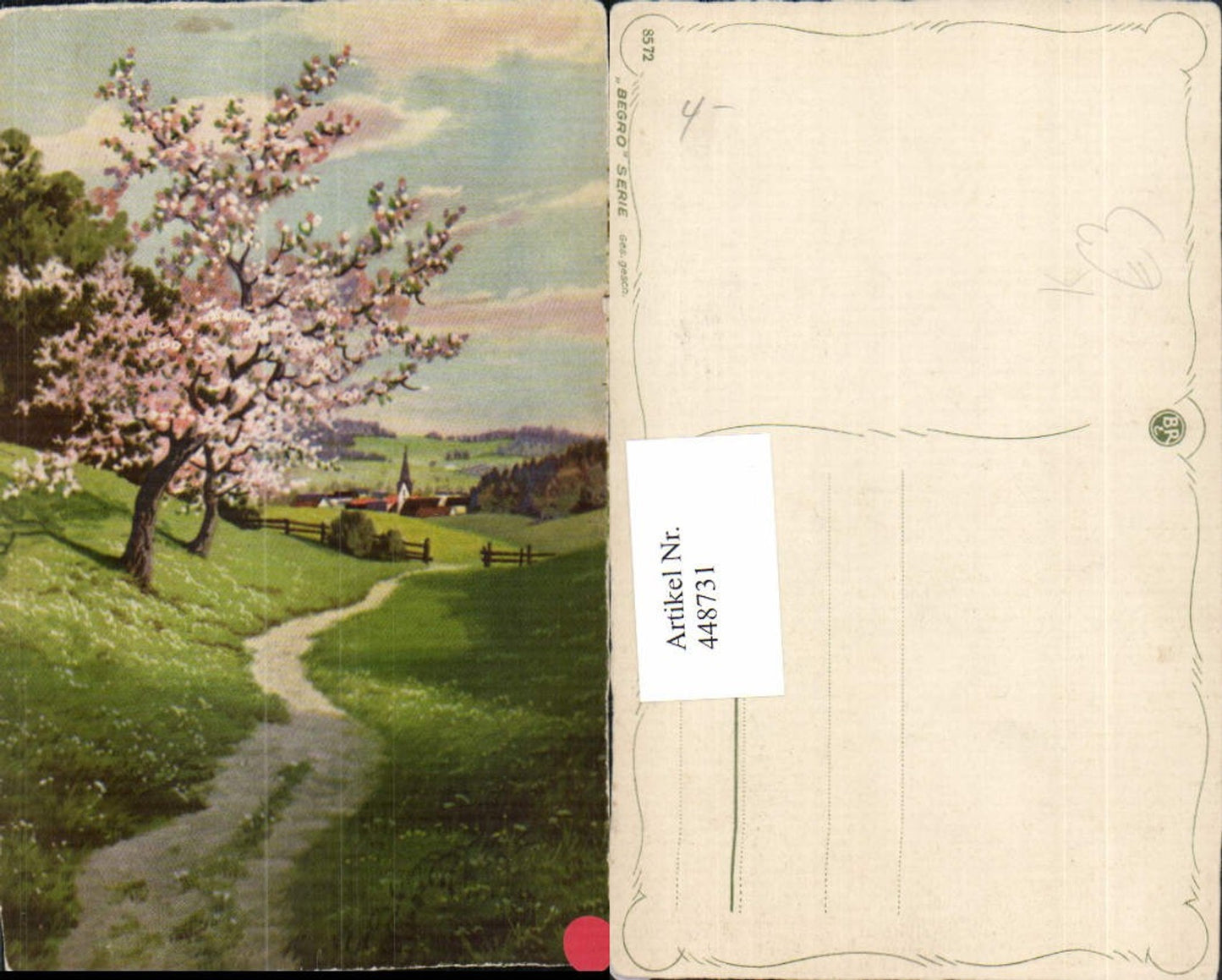 448731,Künstler AK Landschaft Wegpartie Baumblüte
