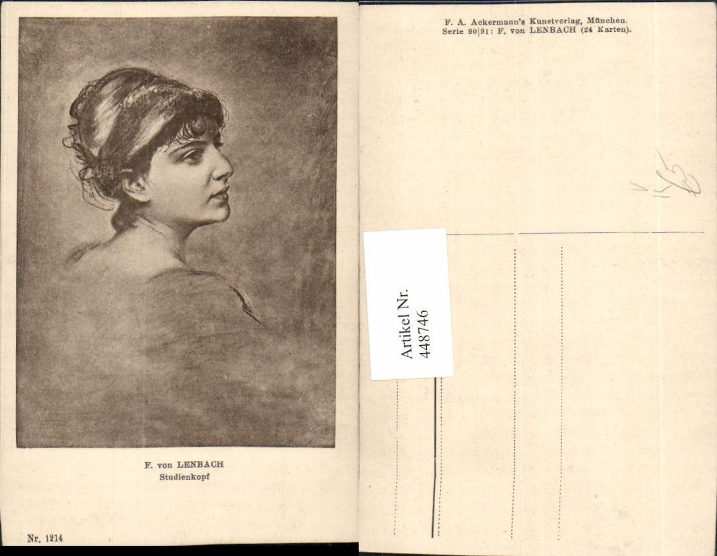 448746,Künstler AK F. Von Lenbach Studienkopf Portrait pub A. Ackermann 1214