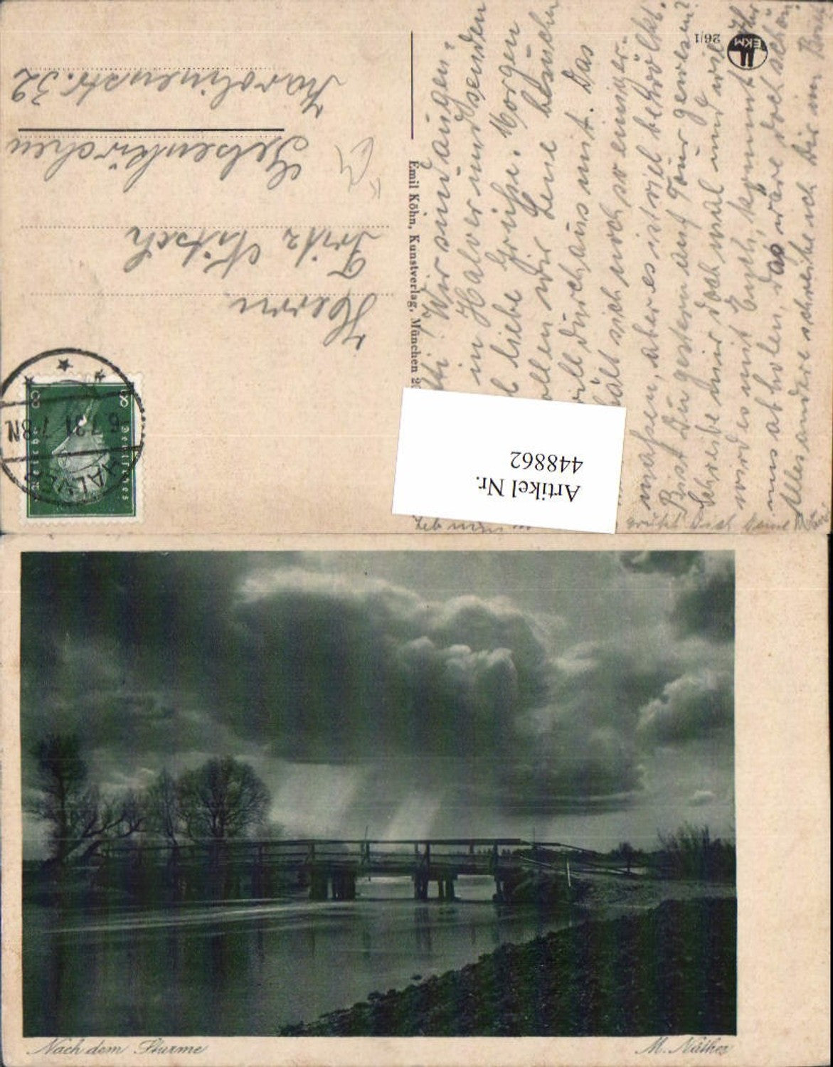 448862,Künstler AK M. Näther Nach dem Sturm Landschaft Brücke