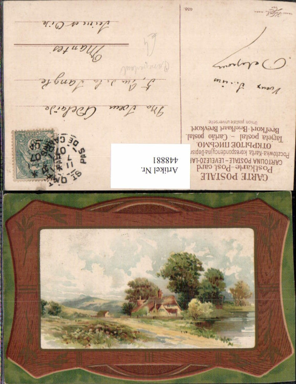 448881,Künstler AK Landschaft Haus Passepartout Rahmen