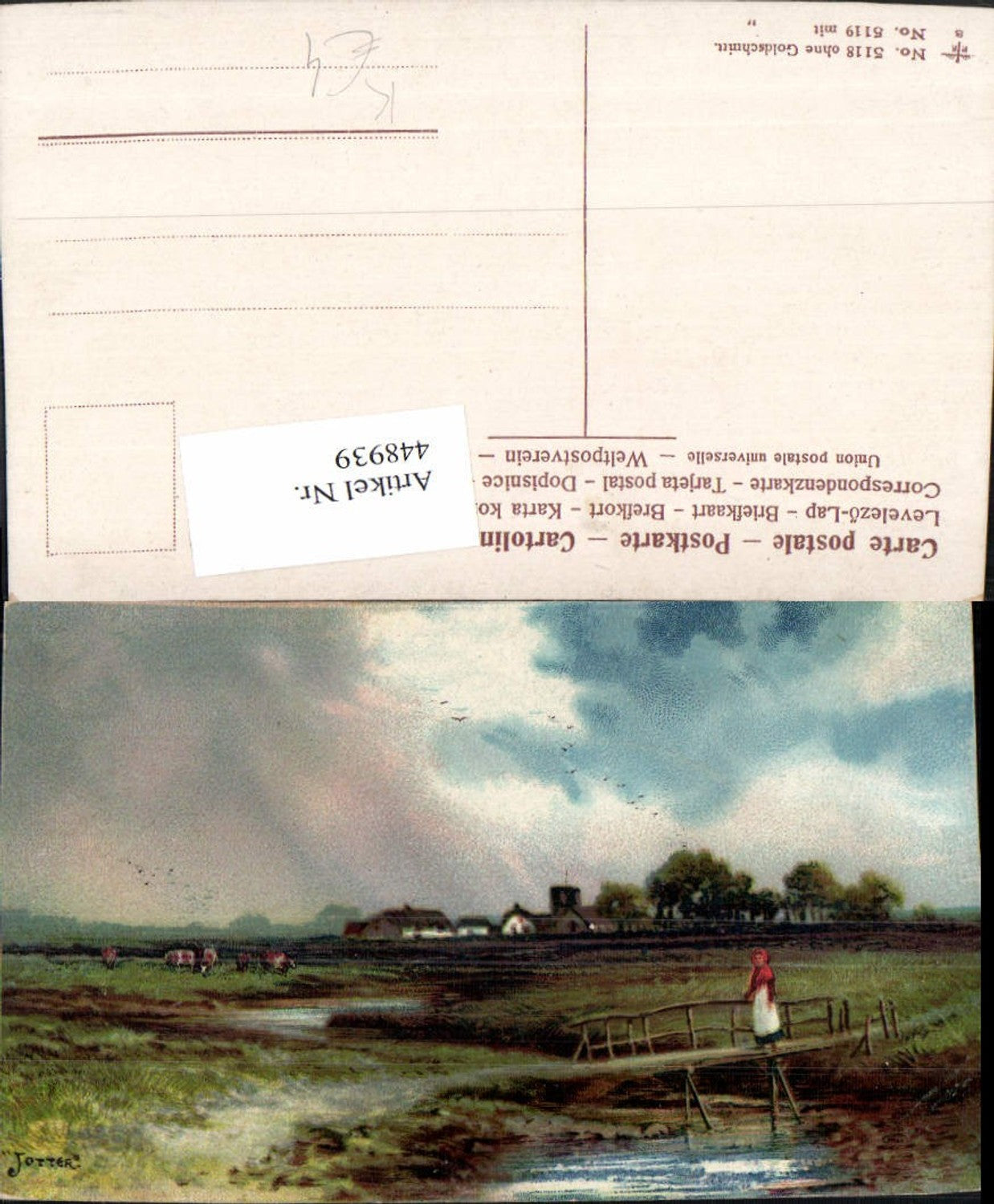 448939,Künstler AK Jotter Landschaft Dorf Bach Brücke