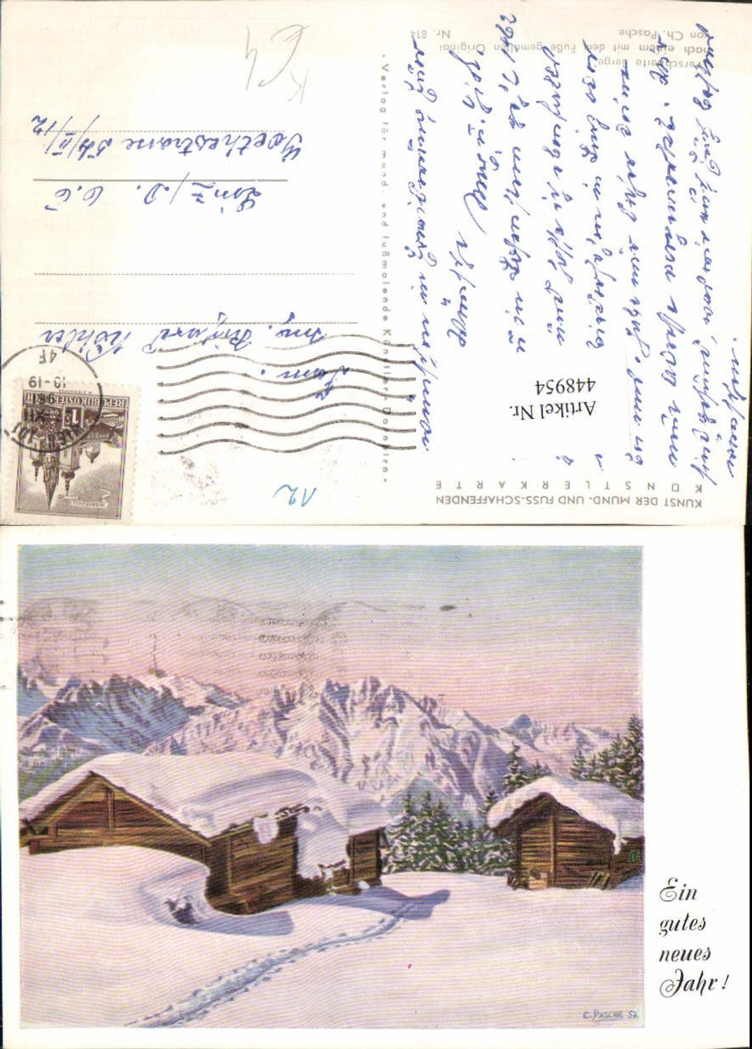 448954,Künstler AK Ch. Pasche Verschneite Berge Hütten Bergkulisse Winterbild