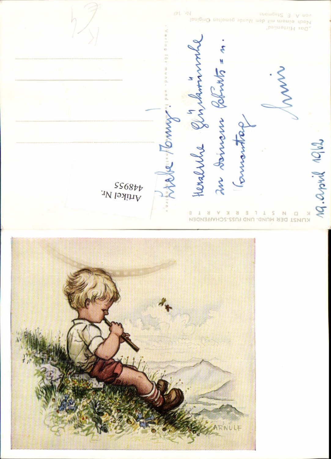 448955,Künstler AK A. E. Stegmann Hirtenlied Junge Bub Flöte