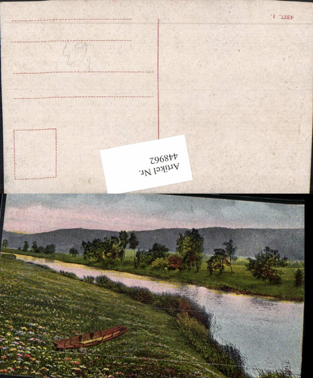 448962,Künstler AK Landschaft Fluss Boot