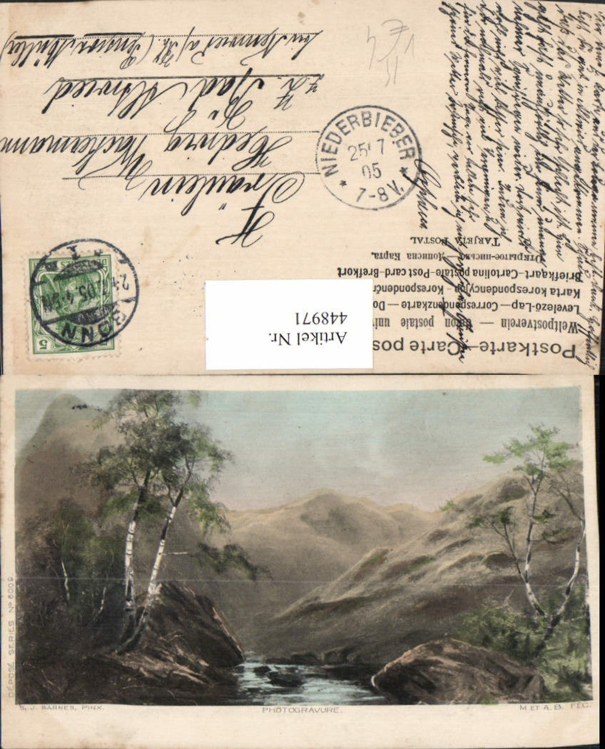 448971,Künstler AK S. J. Barnes Landschaft Bergkulisse pub Photogravure