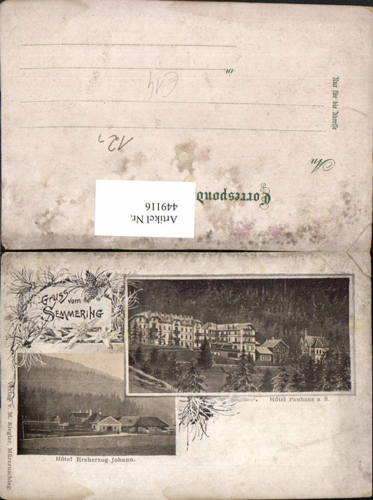 449116,Litho Gruß vom Semmering Hotel Panhans Erzherzog Johann Mehrbildkarte
