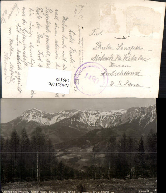 449138,Speckbacherhütte Blick vom Kreuzberg b. Breitenstein geg. Rax Bergkulisse