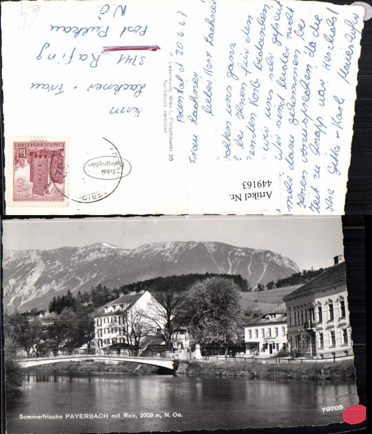449163,Payerbach Teilansicht Brücke m. Rax Bergkulisse