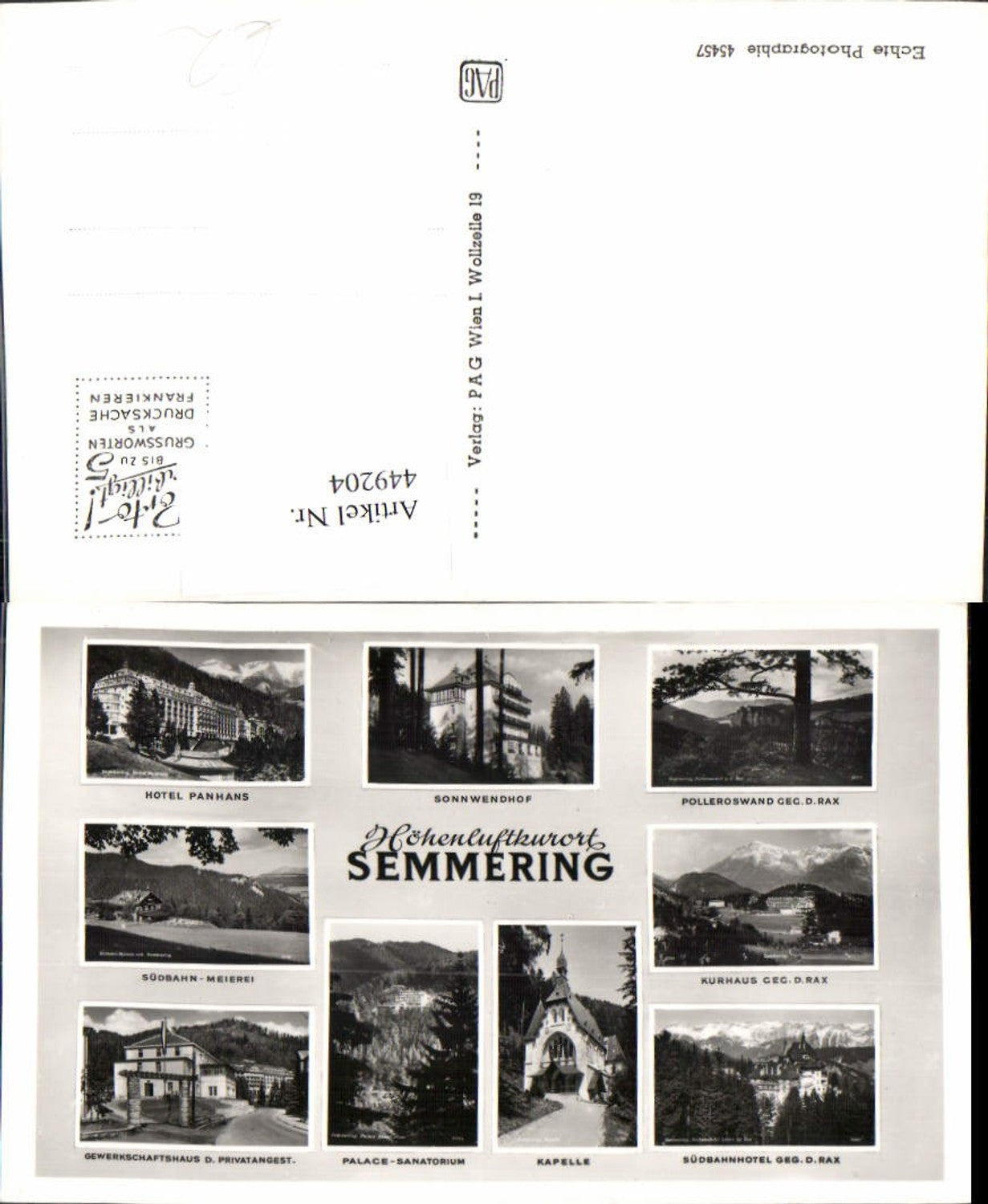 449204,Semmering Kirche Sonnwendhof Hotel Panhans Kurhaus Mehrbildkarte