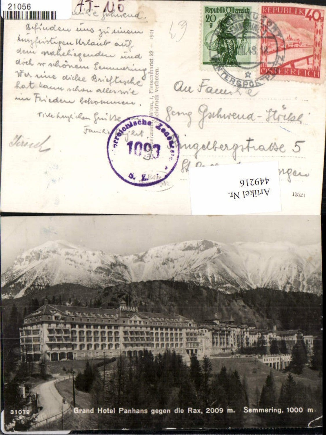 449216,Semmering Grand Hotel Panhans geg. Rax Bergkulisse