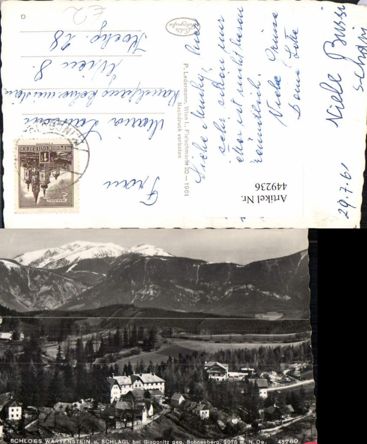 449236,Schloss Wartenstein u. Schlagl b.Gloggnitz geg. Schneeberg Bergkulisse