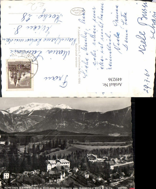 449236,Schloss Wartenstein u. Schlagl b.Gloggnitz geg. Schneeberg Bergkulisse