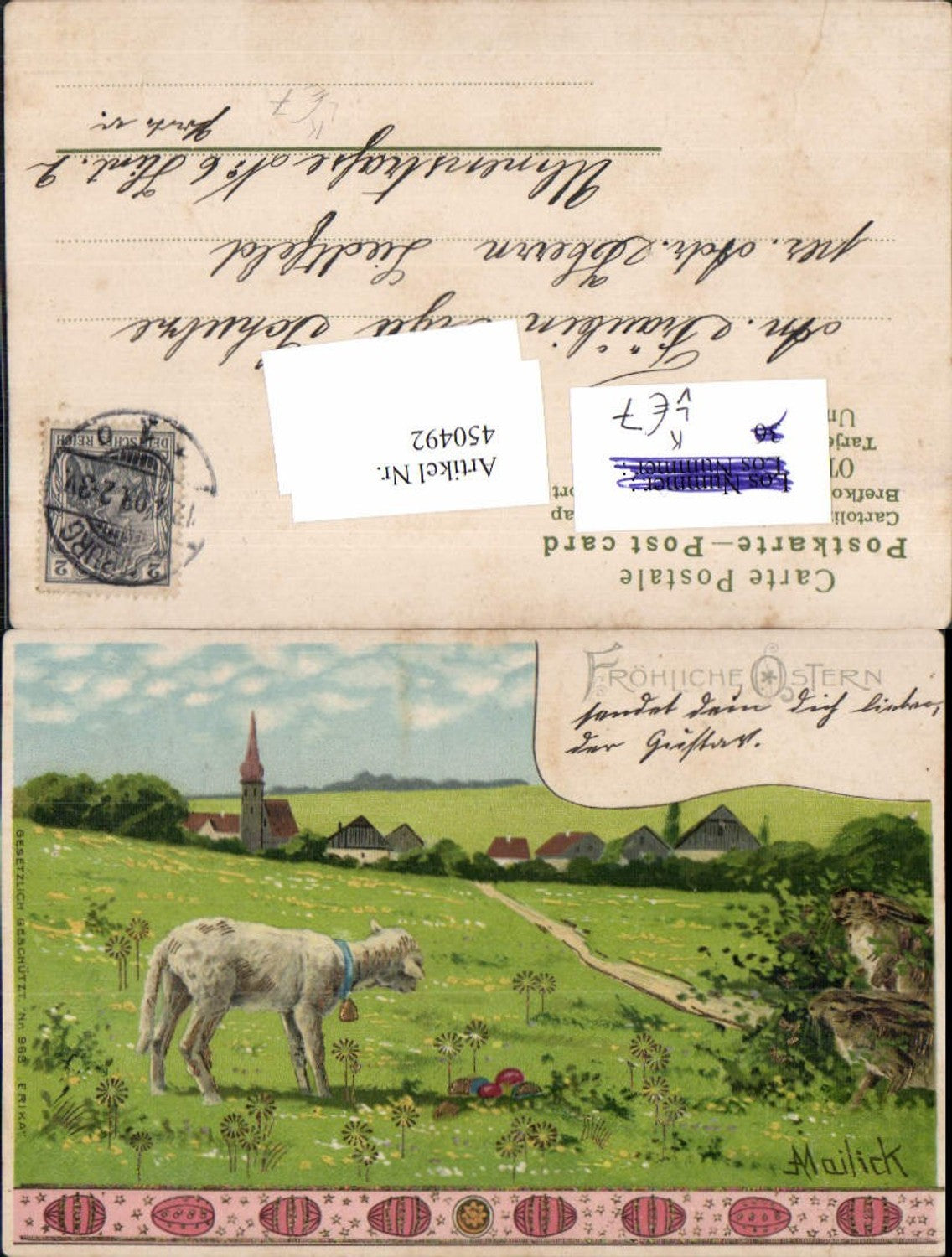 450492,Künstler Litho Alfred Mailick Ostern Landschaft Lamm pub Erika 963