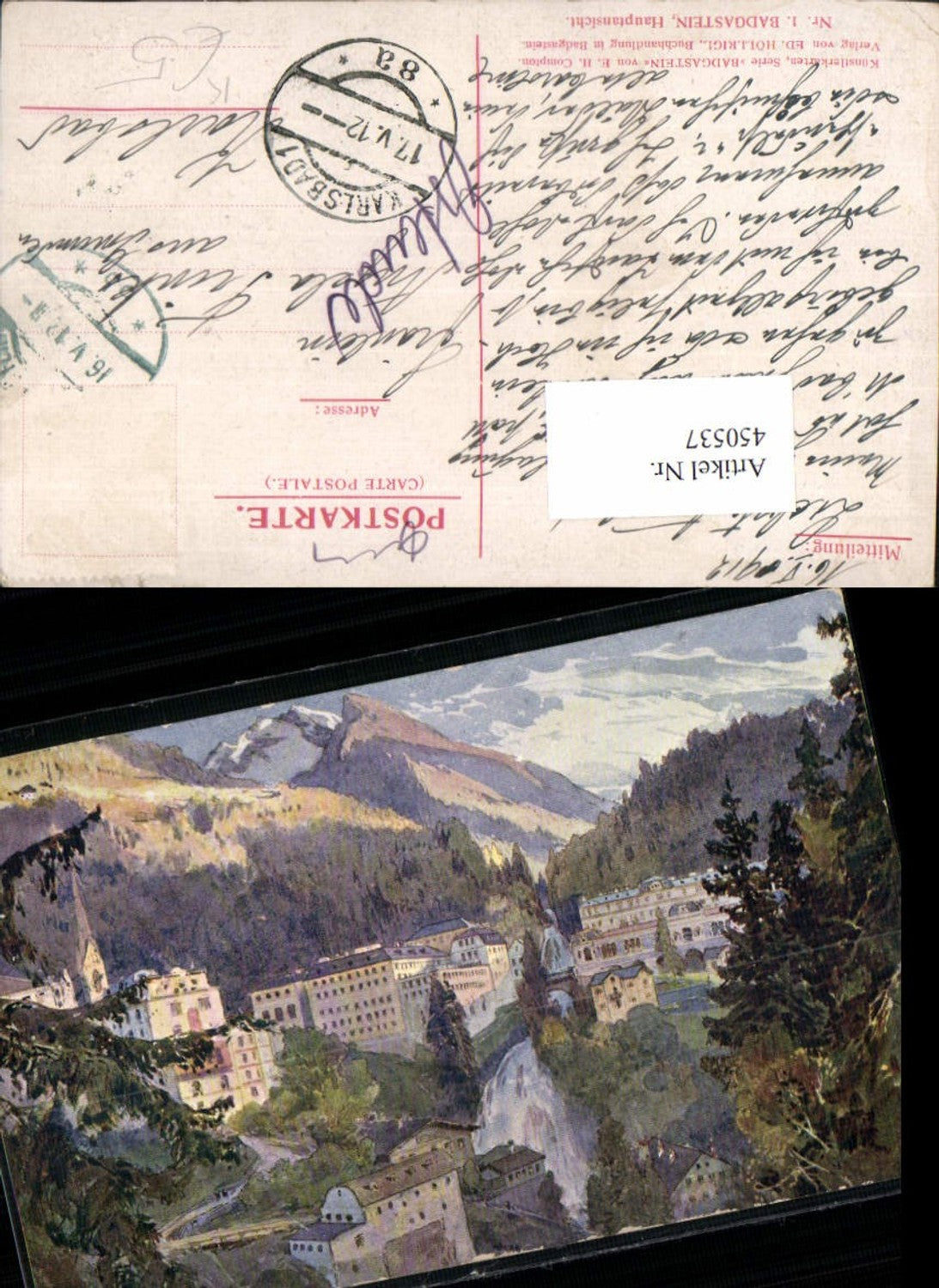 450537,Künstler AK E. Harrison Compton Badgastein Teilansicht Wasserfall
