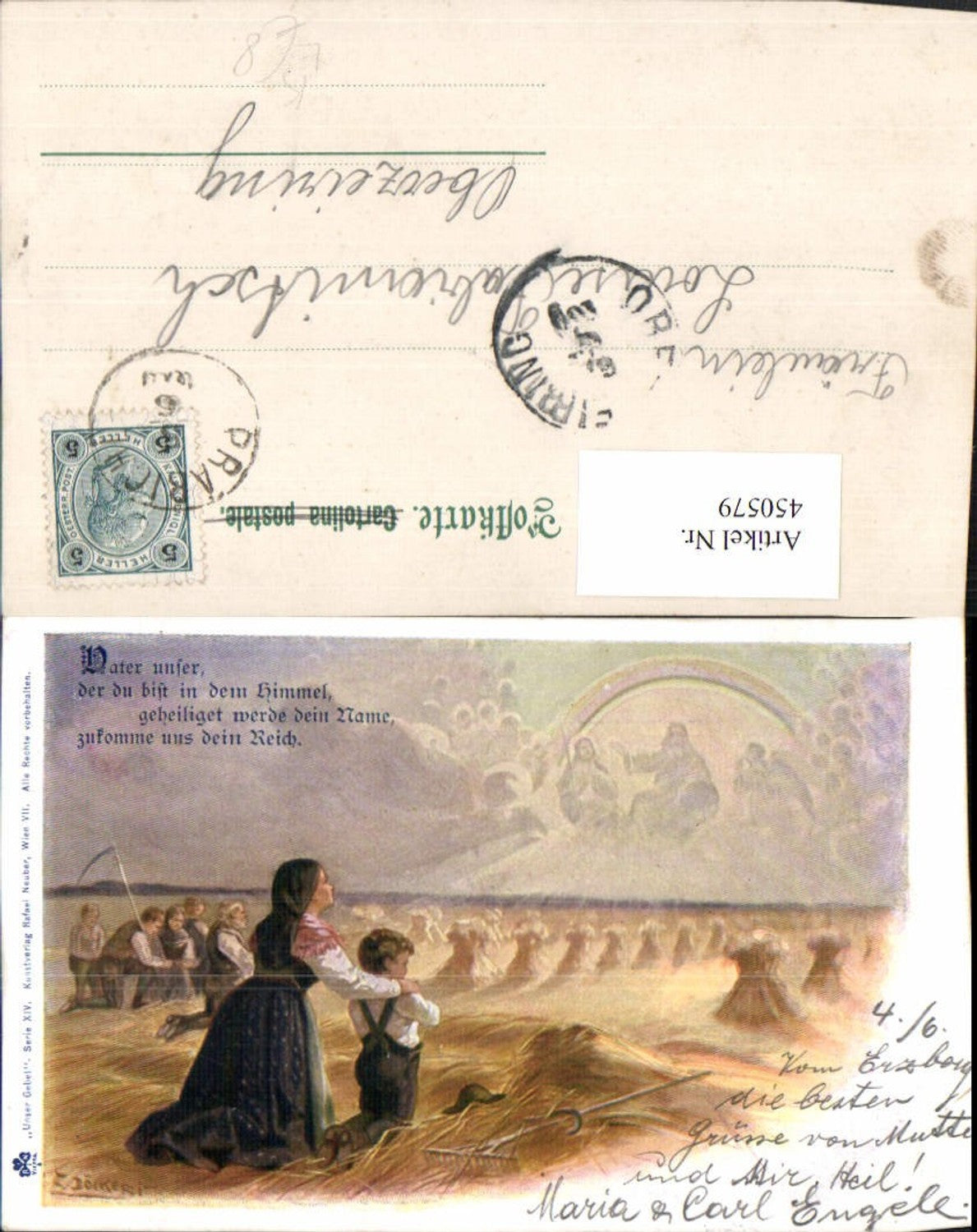 450579,Künstler Litho E. Döcker jun. Vater unser Bauern Gebet Feld Himmel