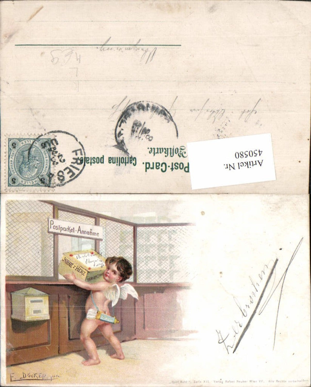 450580,Künstler Litho E. Döcker jun. Engel Amor Postamt Paket