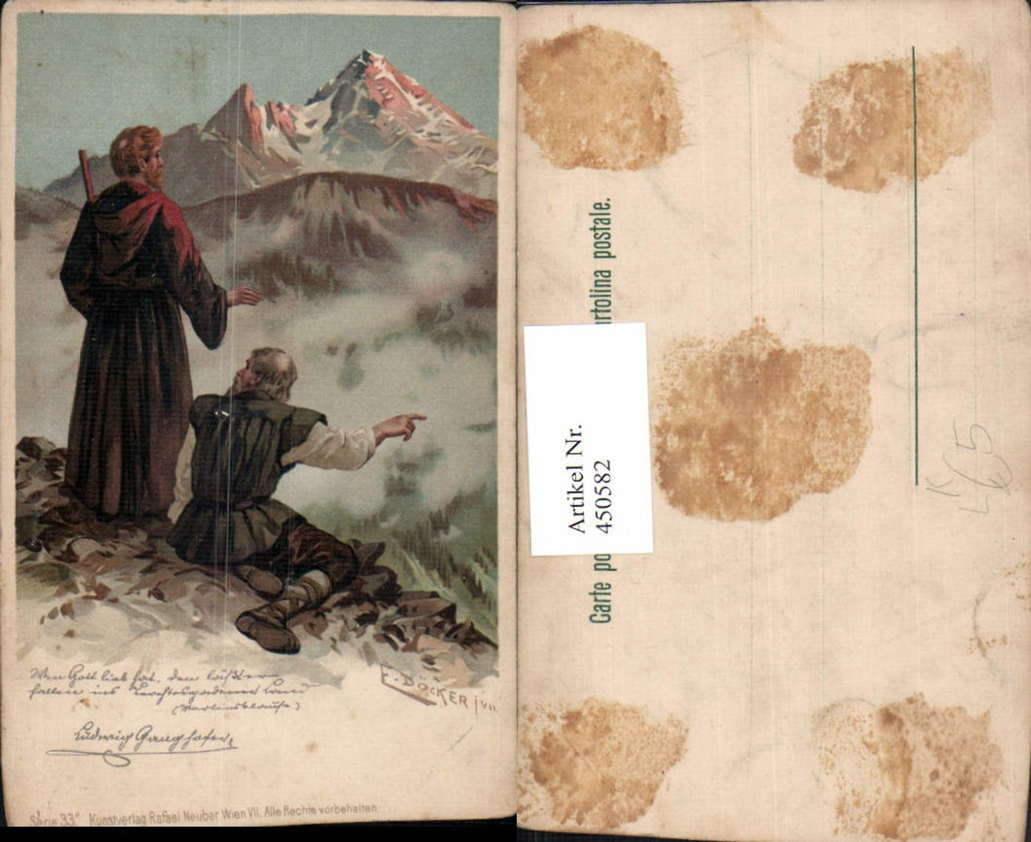 450582,Künstler Litho E. Döcker jun. Männer Bergkulisse