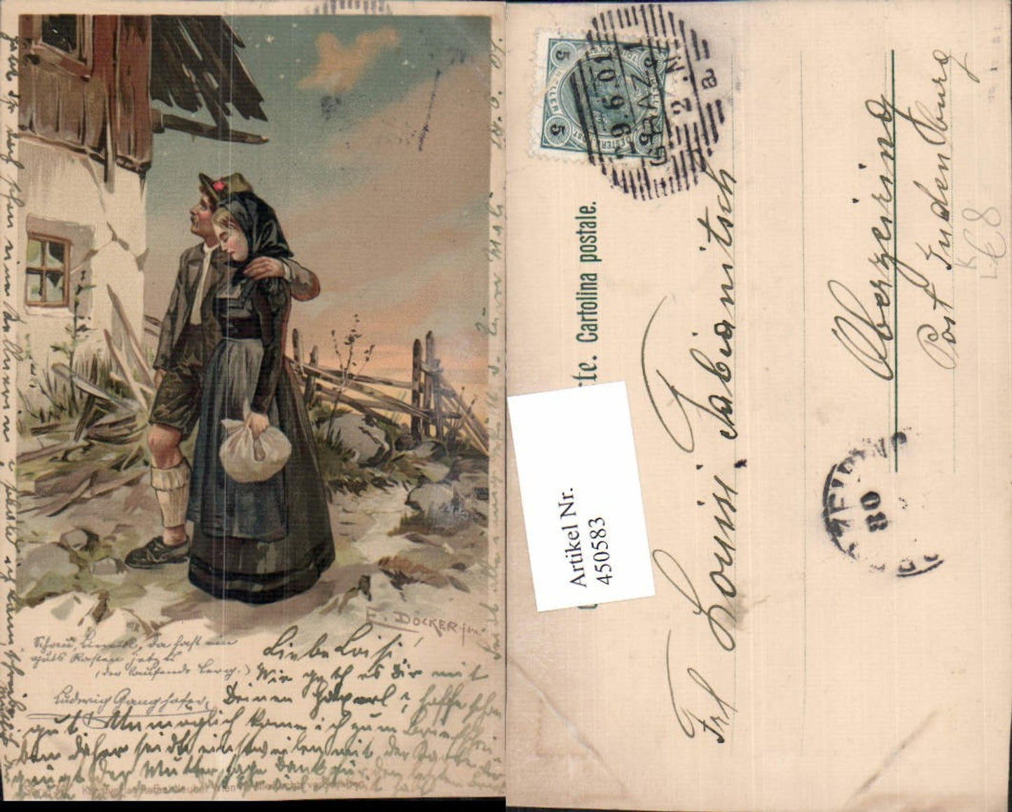 450583, Artist Lithograph E. Döcker Jr. Couple Mourning