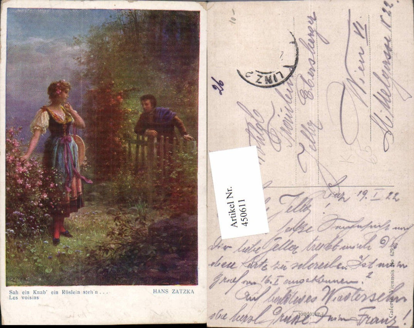 450611, Artist AK Hans Zatzka Sah ein Knab ein Röslein stehn Liebe Tracht