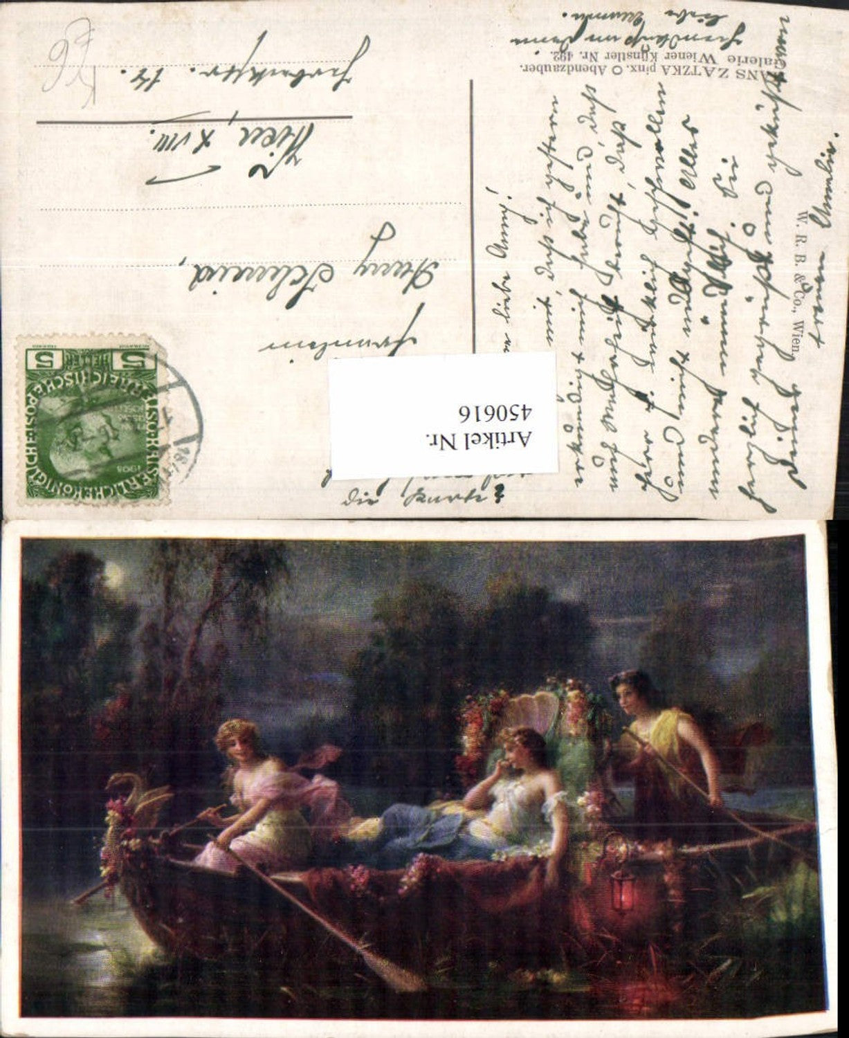 450616,Künstler AK Hans Zatzka Abendzauber Frauen Ruderboot Mondschein