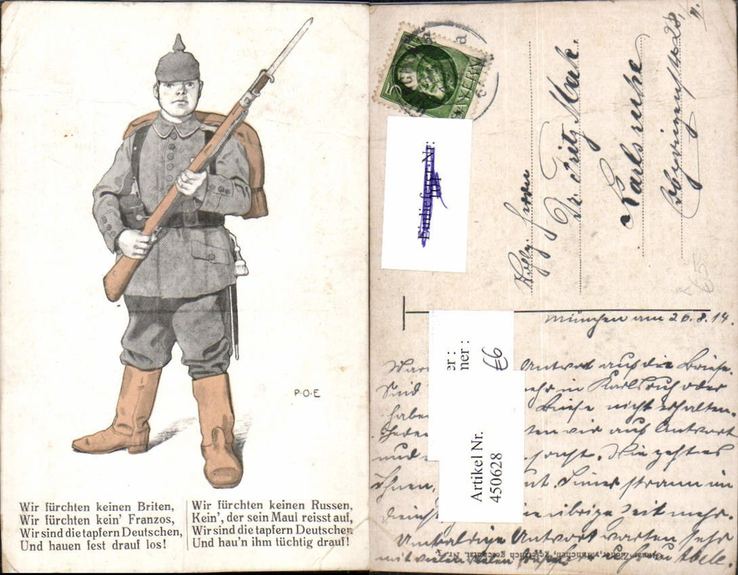 450628,Künstler AK P. O. Engelhard Patriotik Propaganda Soldat Pickelhaube