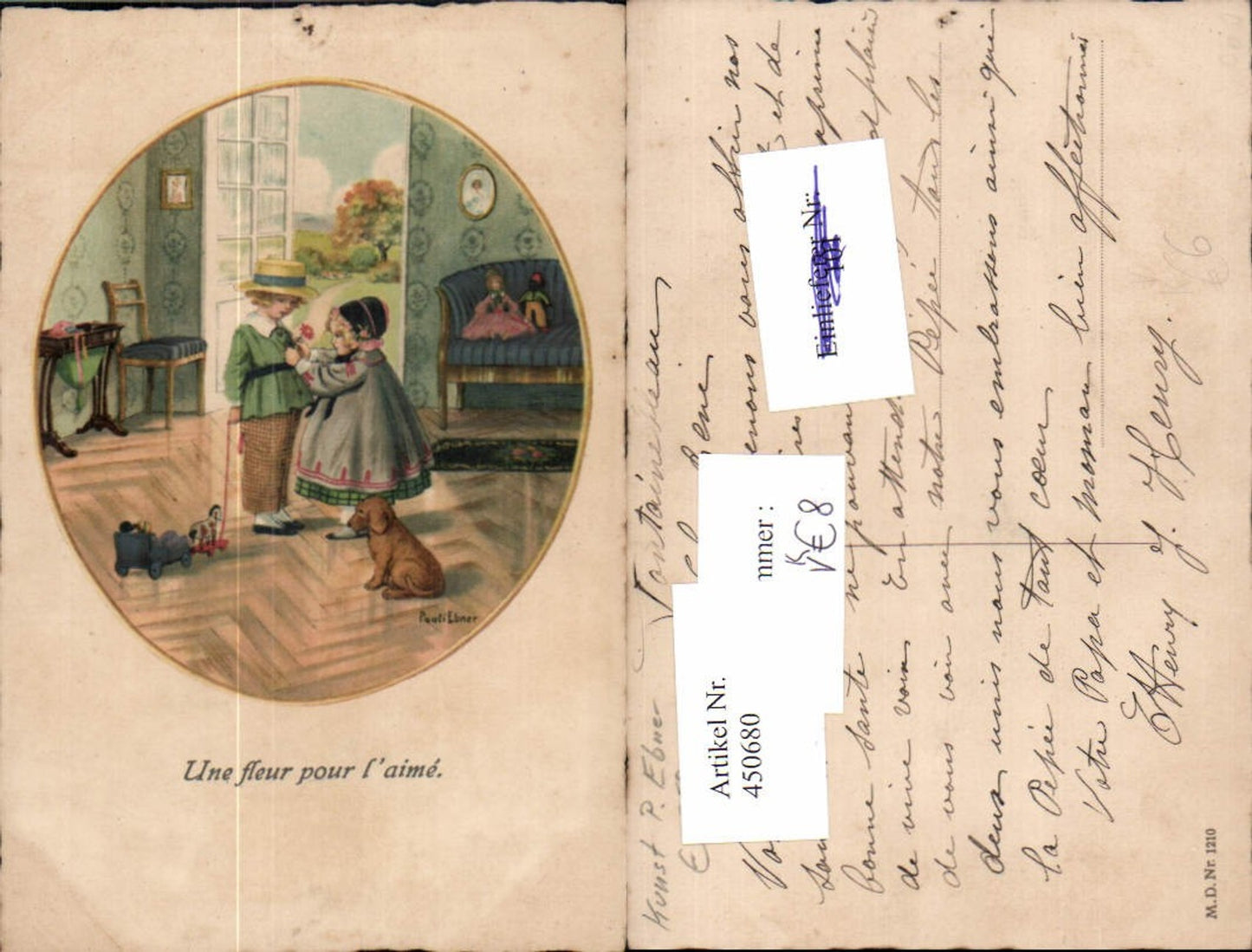 450680,Künstler AK Pauli Ebner Kinder Paar Hund Spielzeug pub M.D. 1210