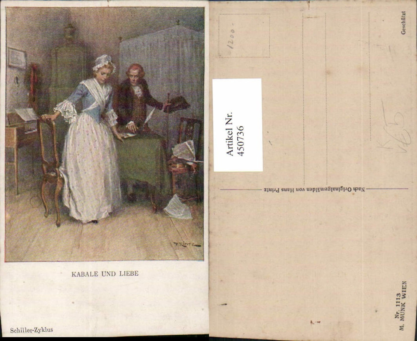 450736,M. Munk Vienne 1113 Künstler Hans Printz Schiller Kabale u. Liebe