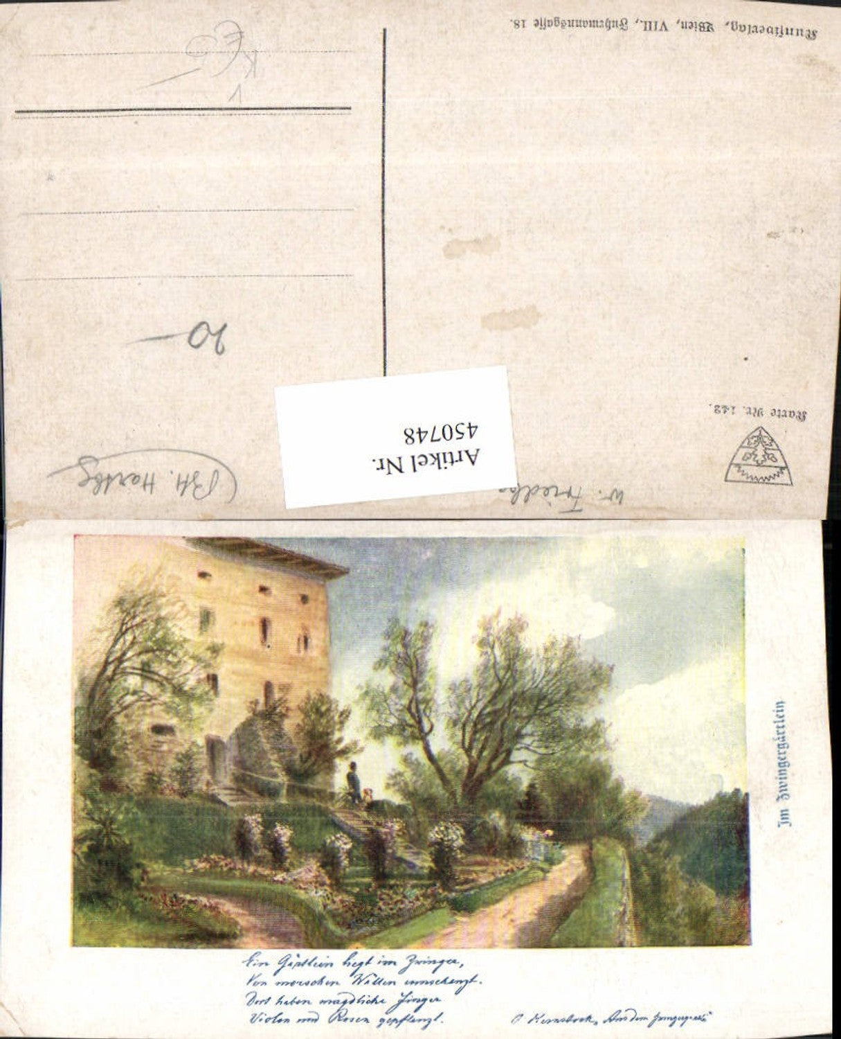 450748,Deutscher Schulverein 142 Künstlerkarte Zwingergärtlein Garten