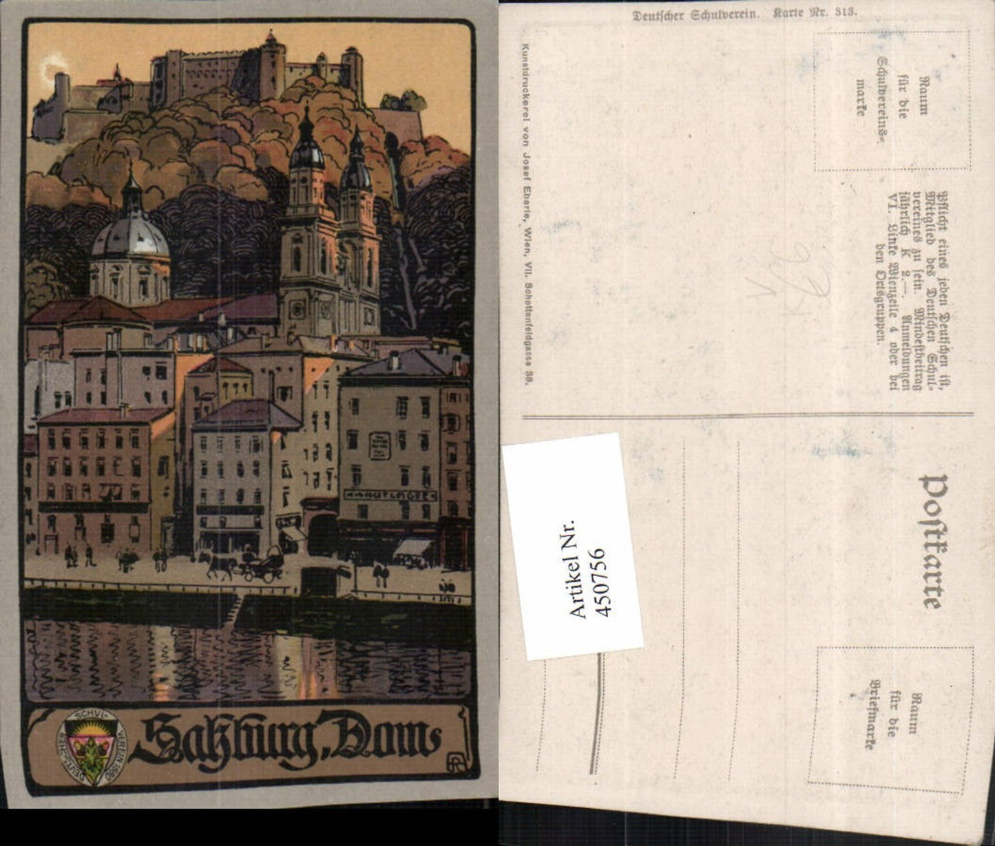 450756,Deutscher Schulverein 313 Künstler A. Reckziegel Salzburg Dom Festung