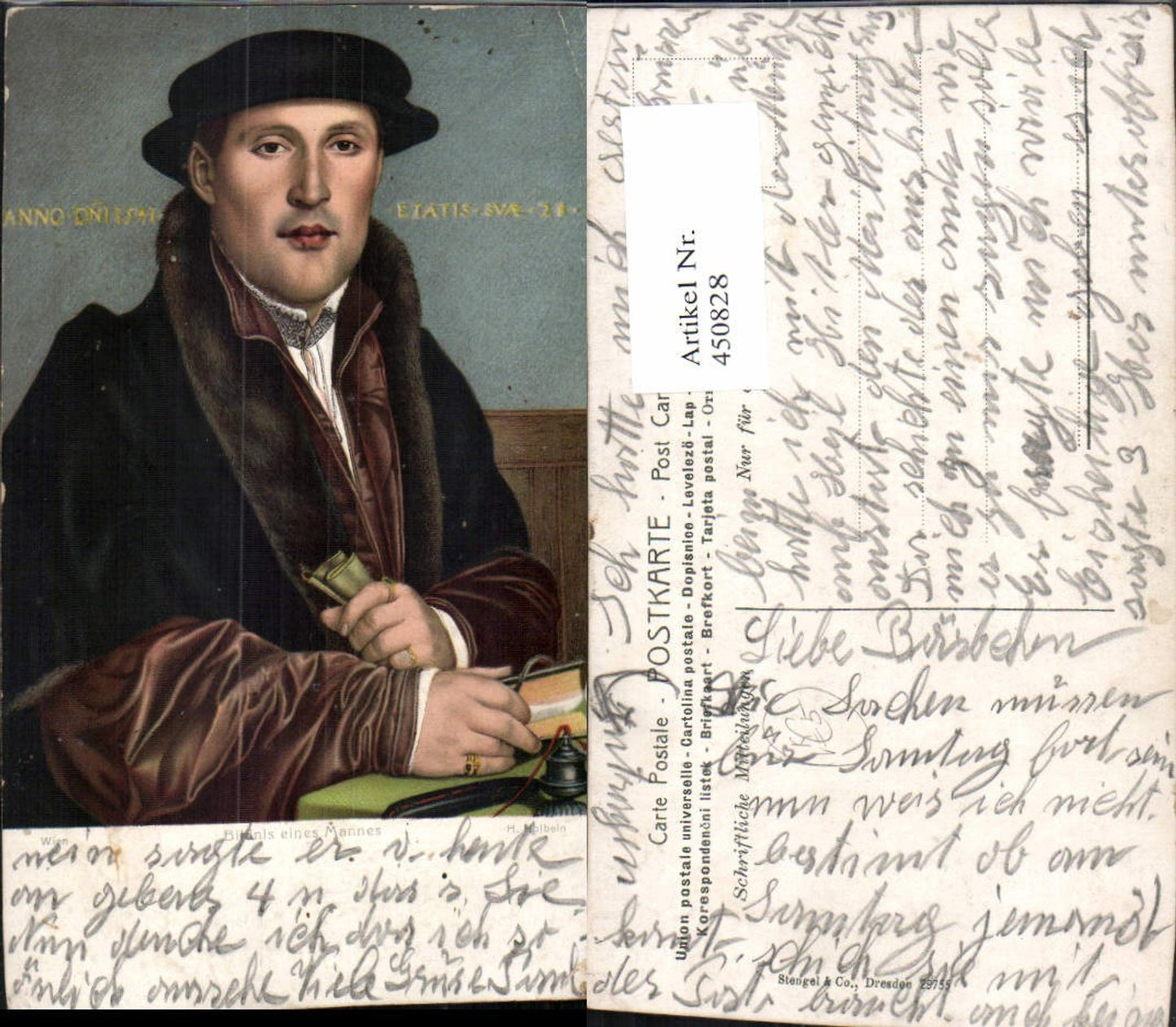 450828,Stengel Co 29755 Künstler H. Holbein Bildnis eines Mannes Hut