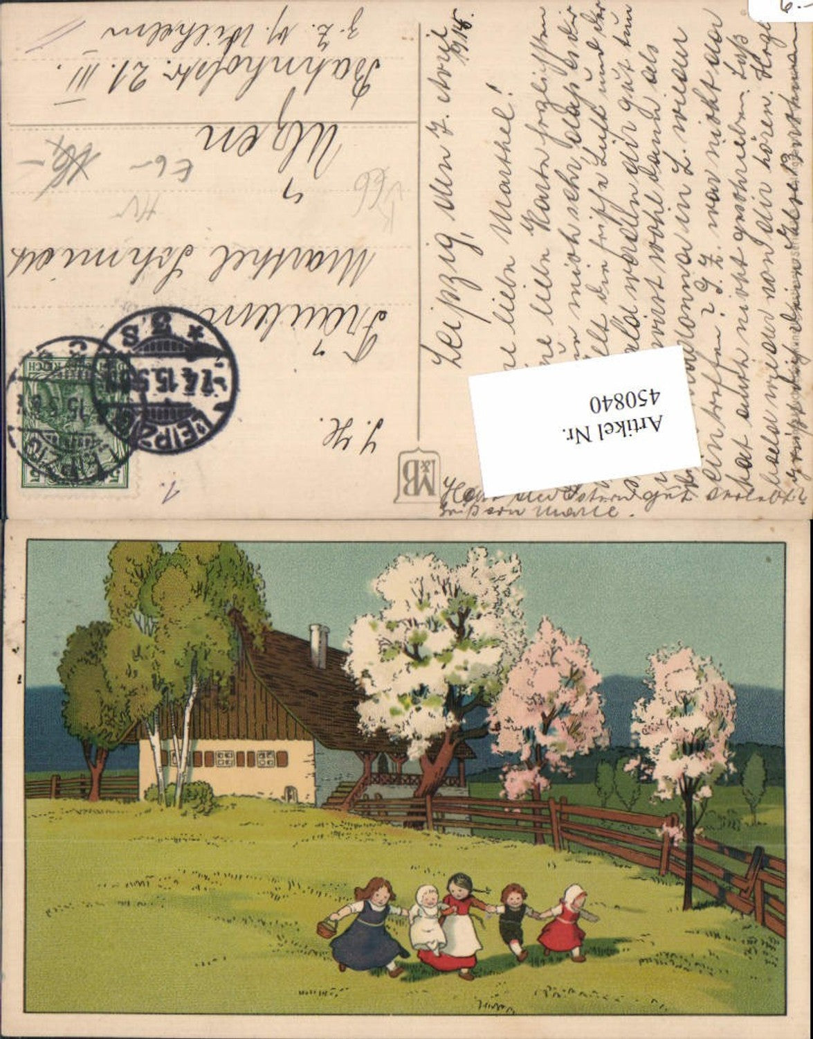 450840,Meissner & Buch 953 Künstlerkarte Landschaft Kinder Haus