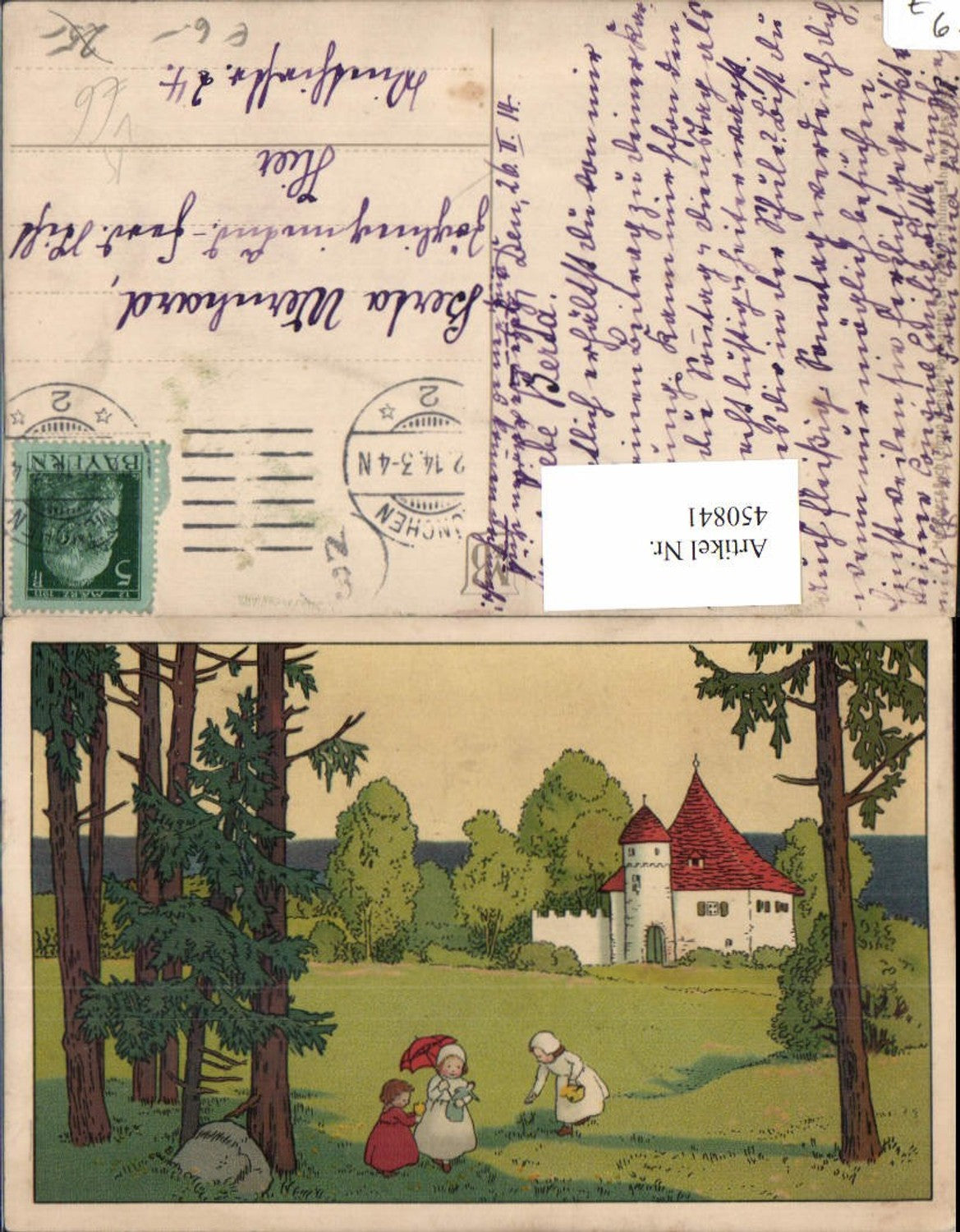 450841,Meissner & Buch Künstlerkarte Landschaft Kinder Burg Turm