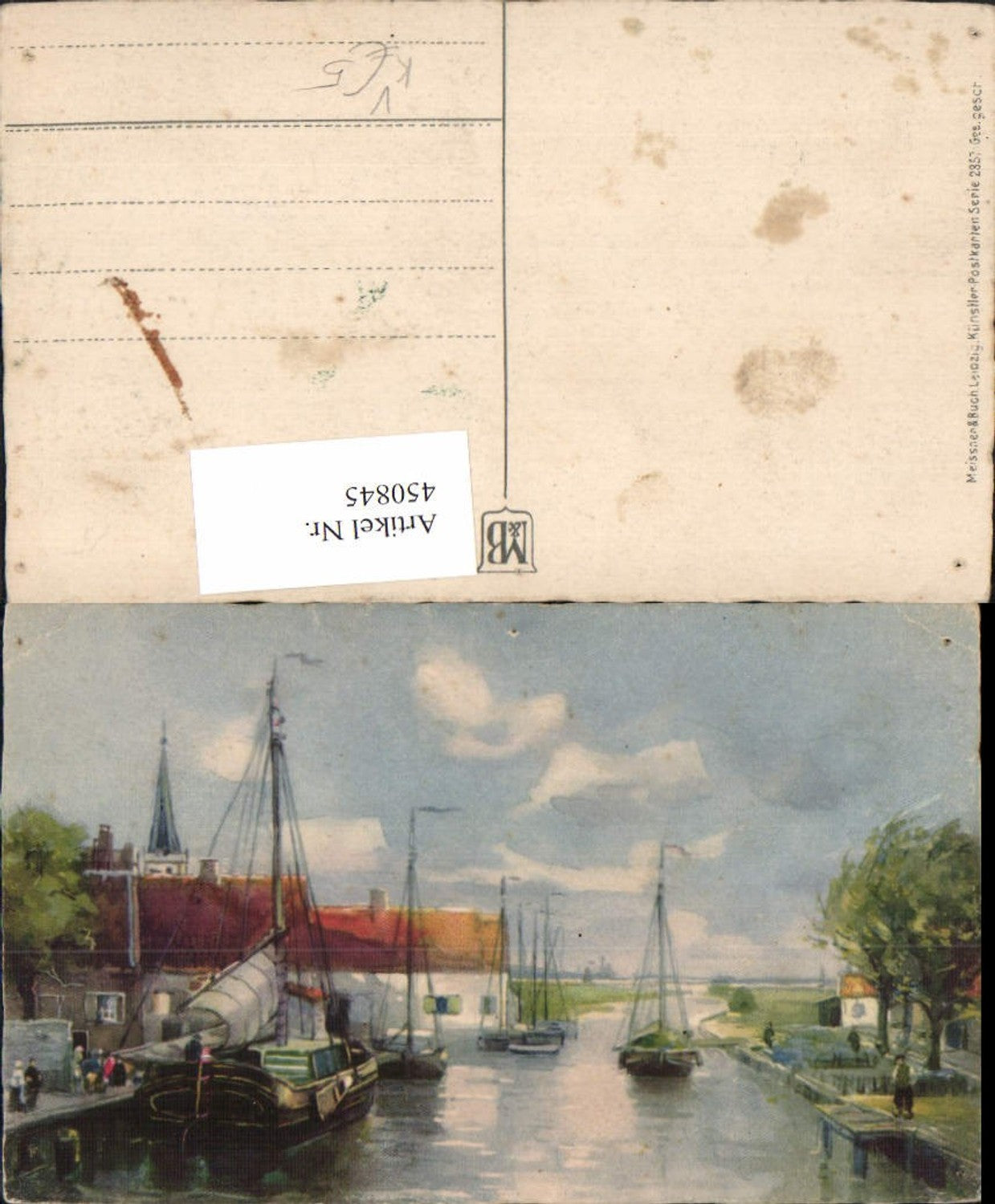 450845,Meissner & Buch 2357 Künstlerkarte Dorf Hafen Segelschiff Boote